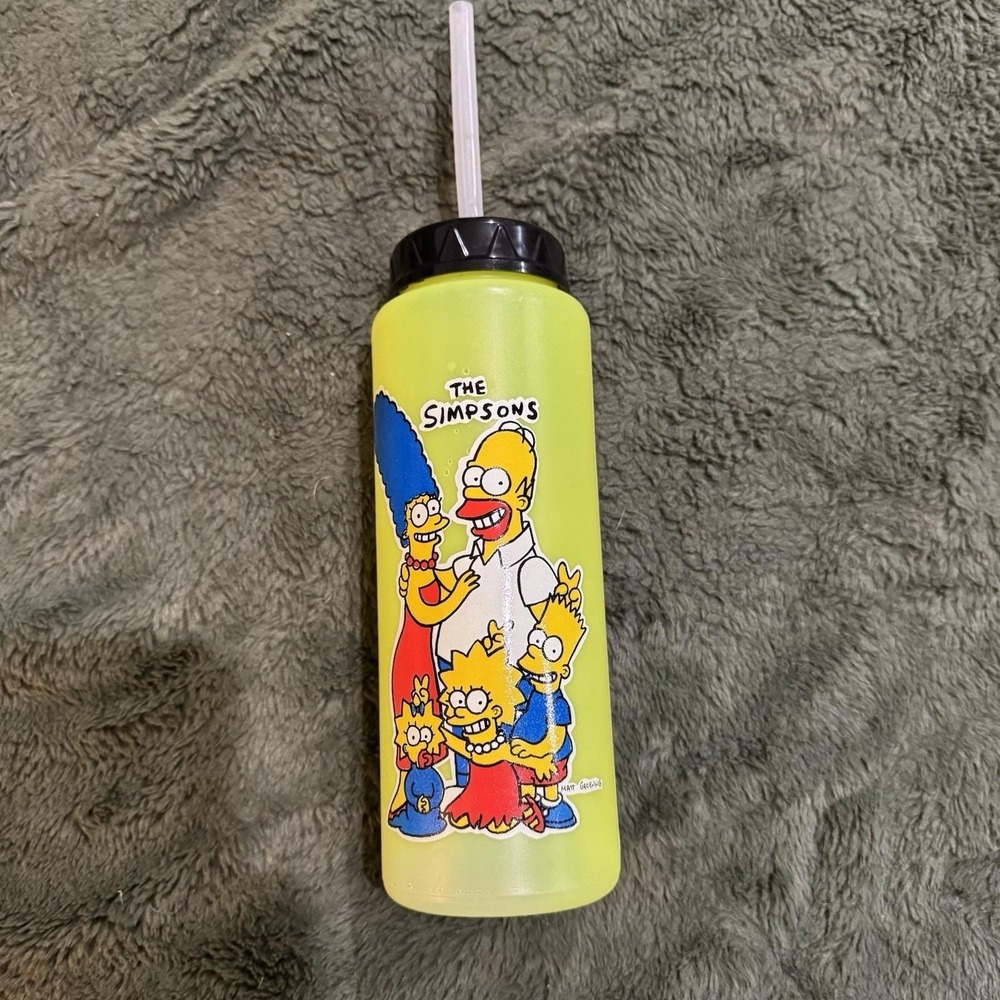 Vintage 1989 The Simpsons Graphic Yellow Neon Plastic Collector's Water Bottle